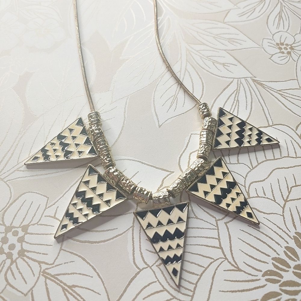 Geometric Black and White Triangles Necklace